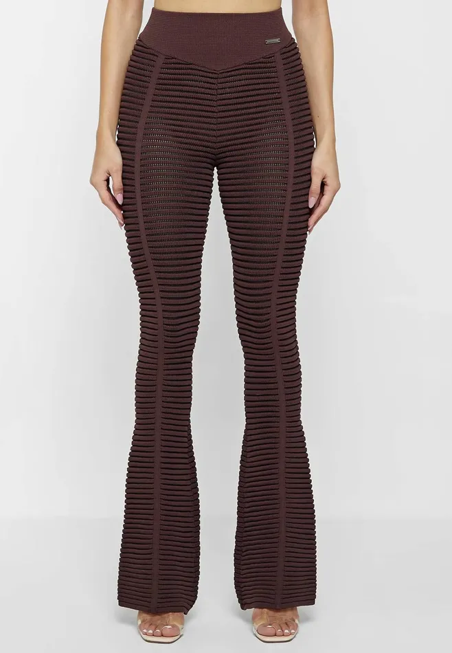 Women Manire De Voir Knitted Contour Flared Leggings Brownblack