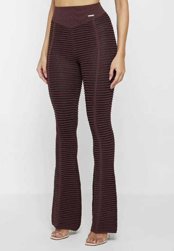 Women Manire De Voir Knitted Contour Flared Leggings Brownblack