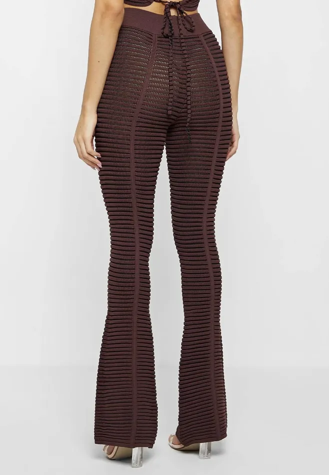 Women Manire De Voir Knitted Contour Flared Leggings Brownblack