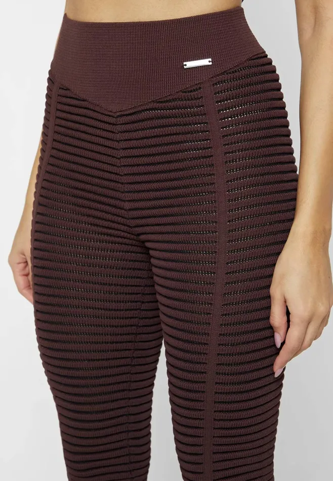 Women Manire De Voir Knitted Contour Flared Leggings Brownblack