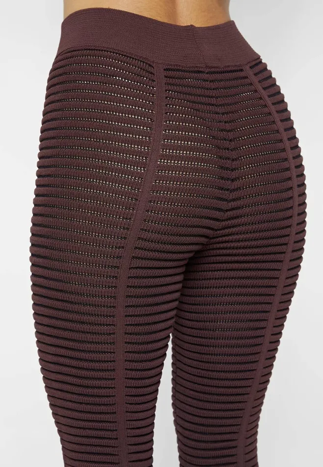 Women Manire De Voir Knitted Contour Flared Leggings Brownblack