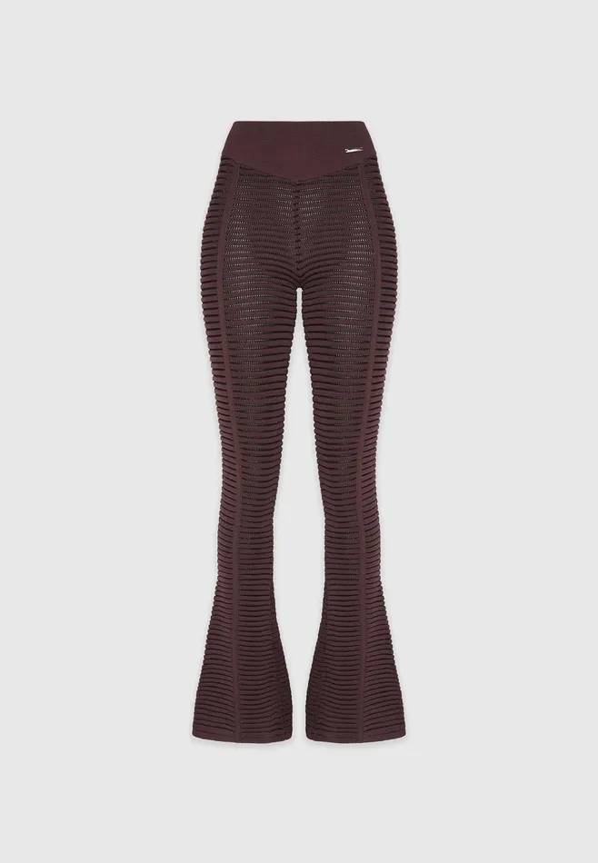 Women Manire De Voir Knitted Contour Flared Leggings Brownblack