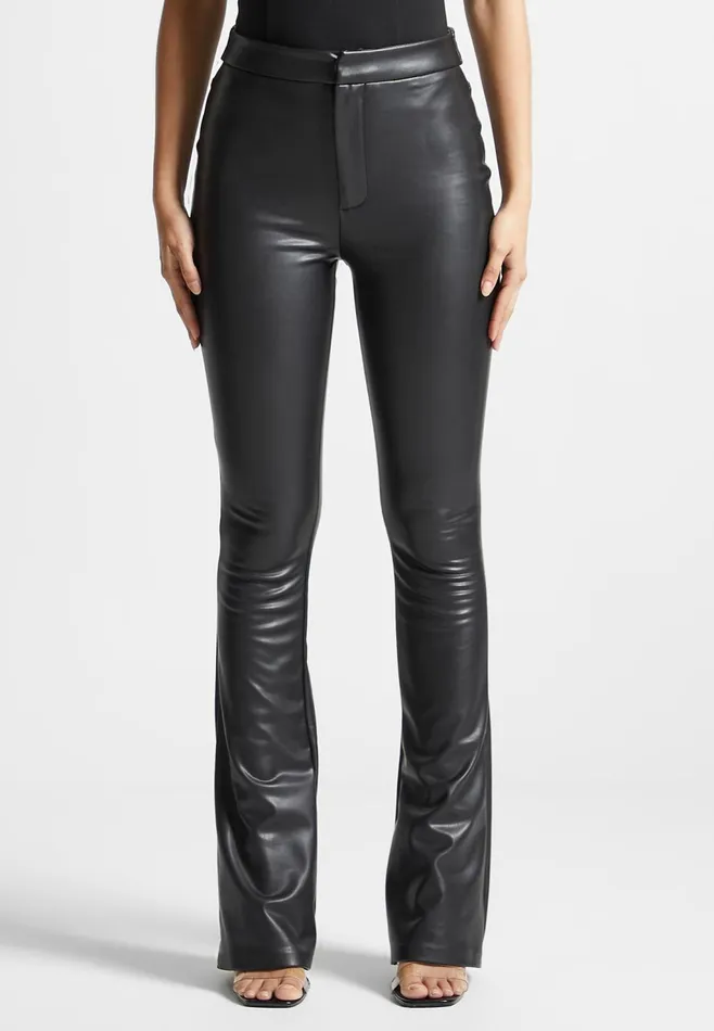 Women Manire De Voir Leather Mini Flared Leggings Black