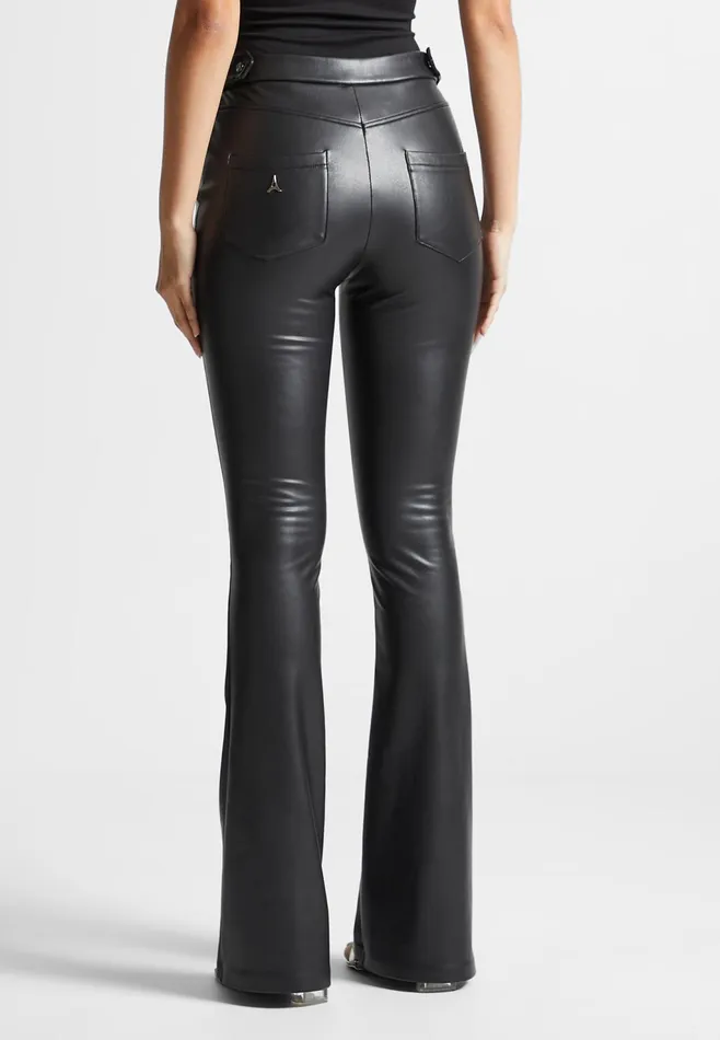 Women Manire De Voir Leather Mini Flared Leggings Black