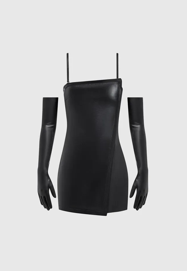 Women Manire De Voir Leather Tailored Playsuit With Gloves Black