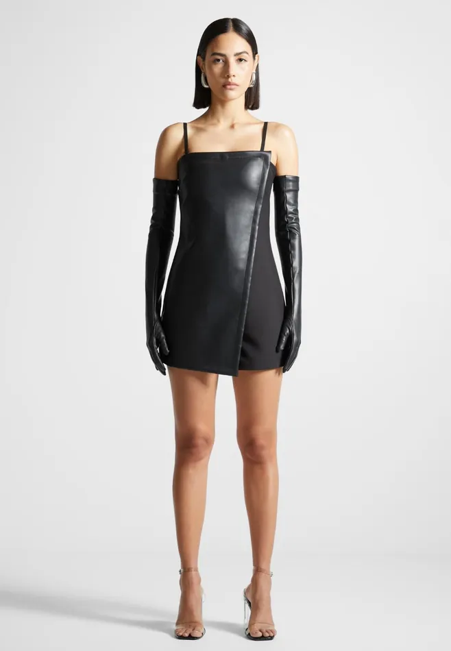Women Manire De Voir Leather Tailored Playsuit With Gloves Black