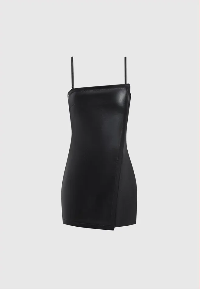 Women Manire De Voir Leather Tailored Playsuit With Gloves Black