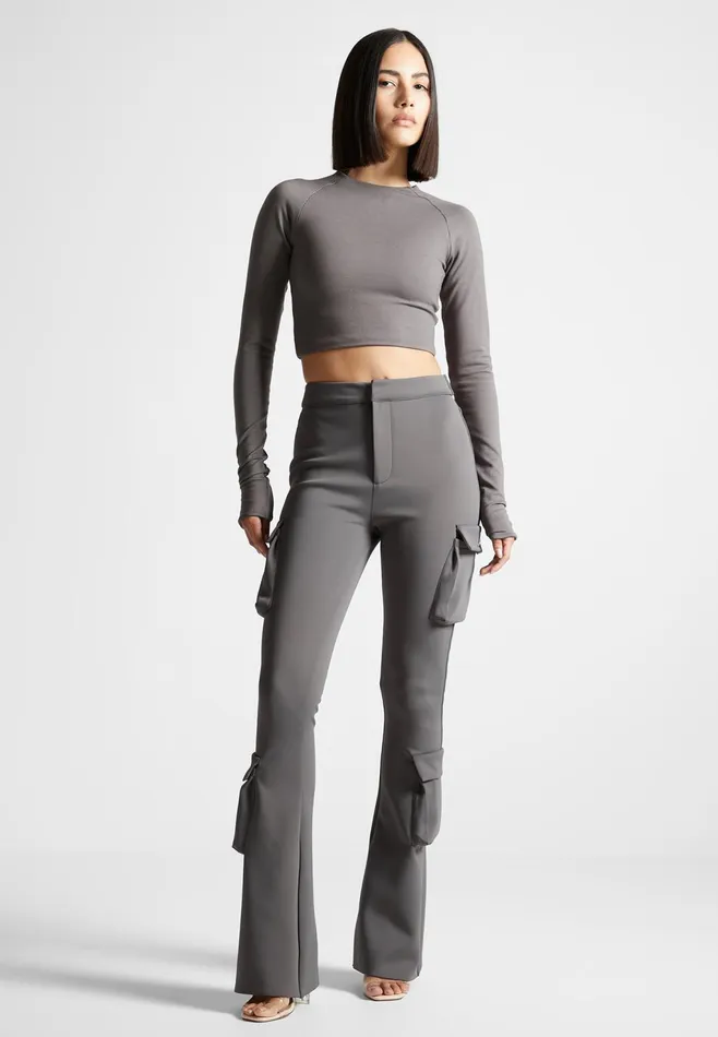 Women Manire De Voir Neoprene Cargo Fit And Flare Leggings Grey
