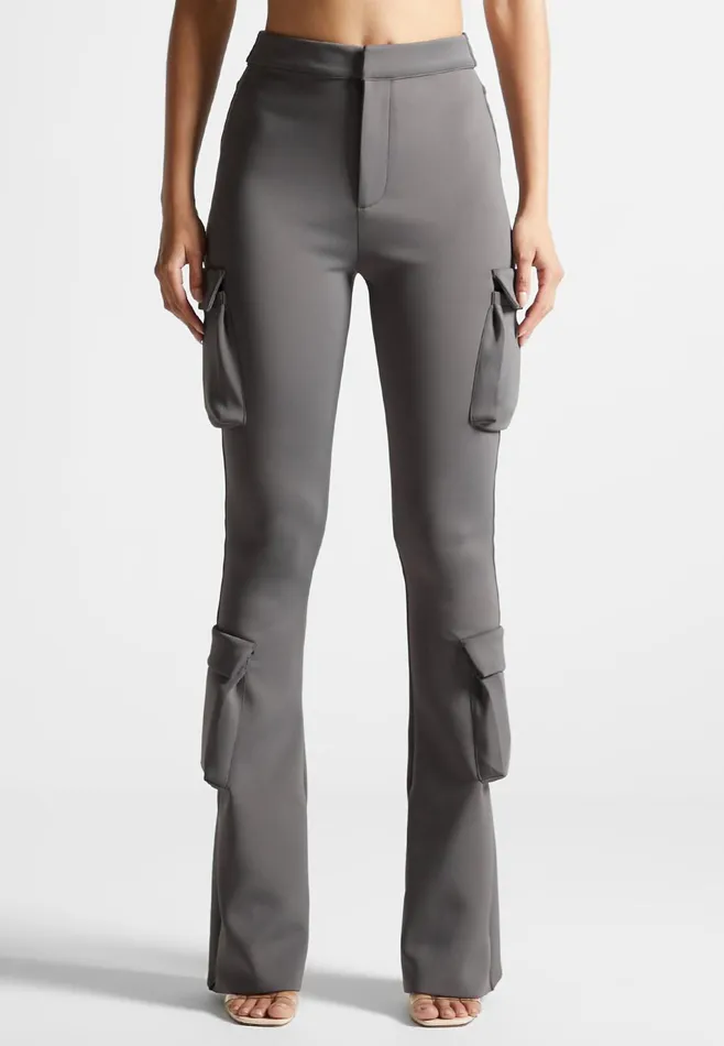 Women Manire De Voir Neoprene Cargo Fit And Flare Leggings Grey