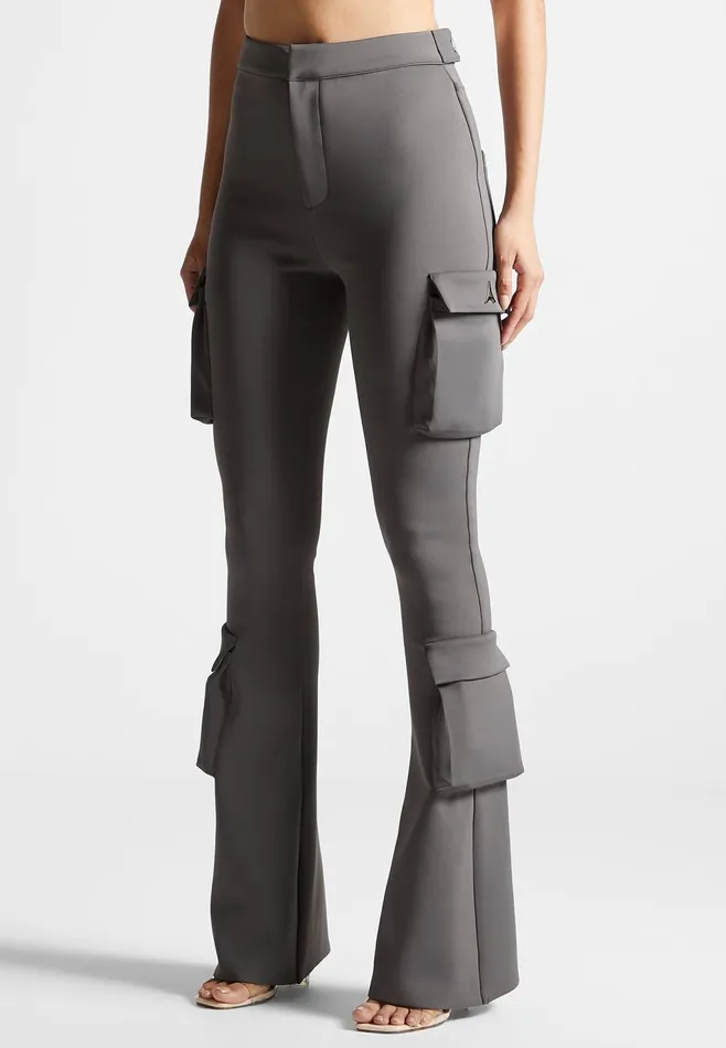 Women Manire De Voir Neoprene Cargo Fit And Flare Leggings Grey