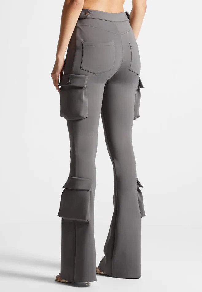 Women Manire De Voir Neoprene Cargo Fit And Flare Leggings Grey
