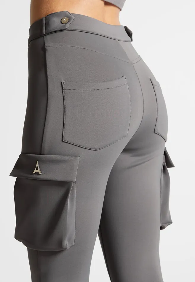 Women Manire De Voir Neoprene Cargo Fit And Flare Leggings Grey