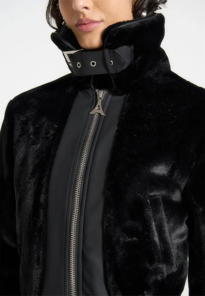 Women Manire De Voir Plush Jacket With Lapel Black
