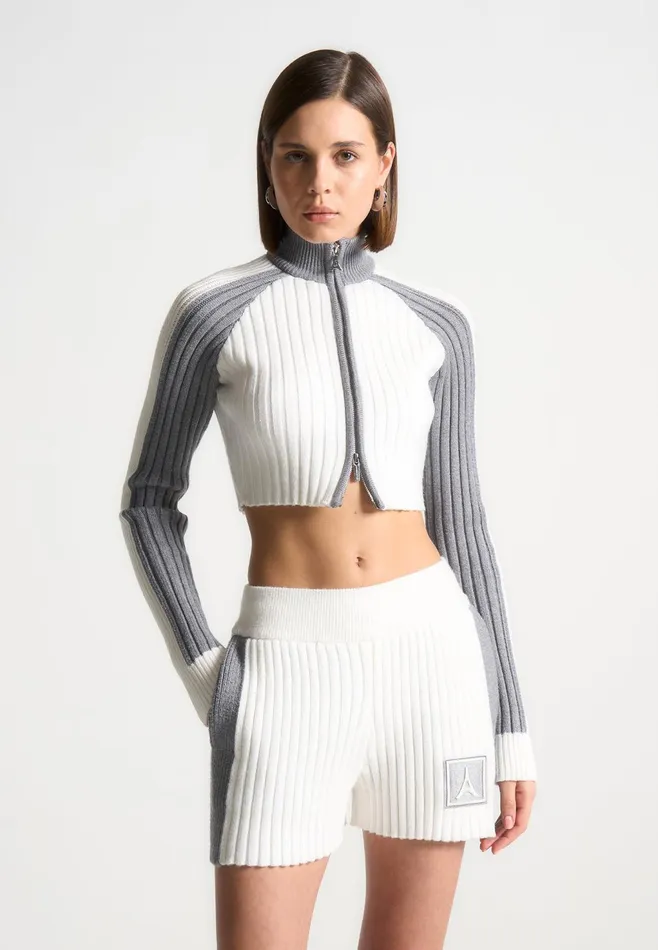 Women Manire De Voir Rib Knit Track Jacket Off Whitegrey