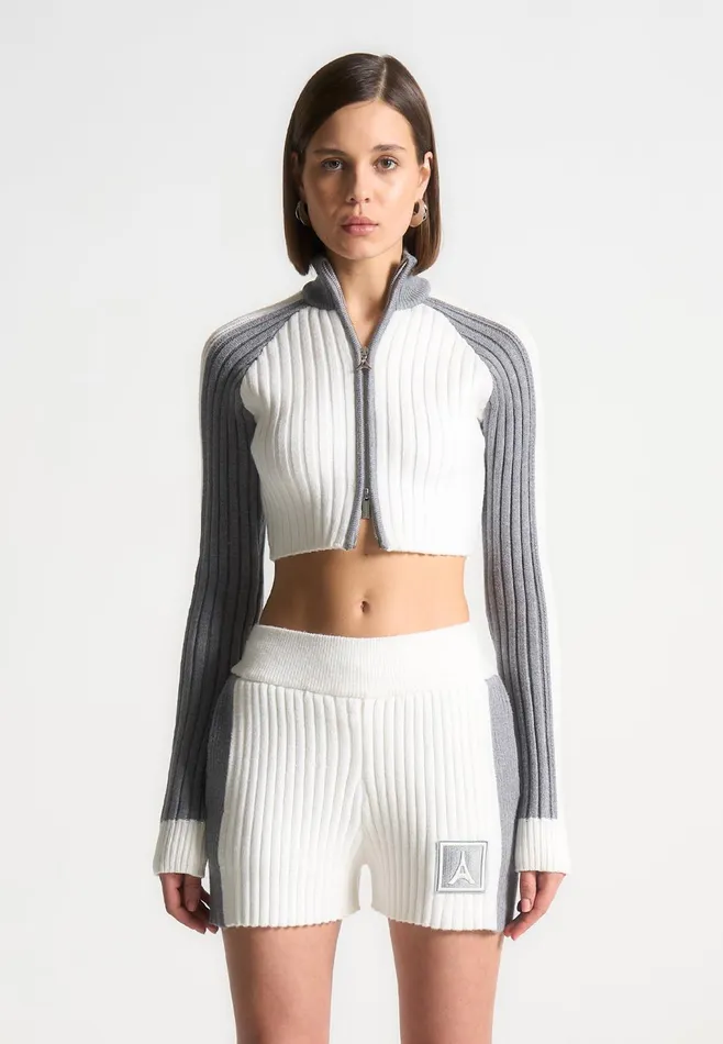Women Manire De Voir Rib Knit Track Jacket Off Whitegrey