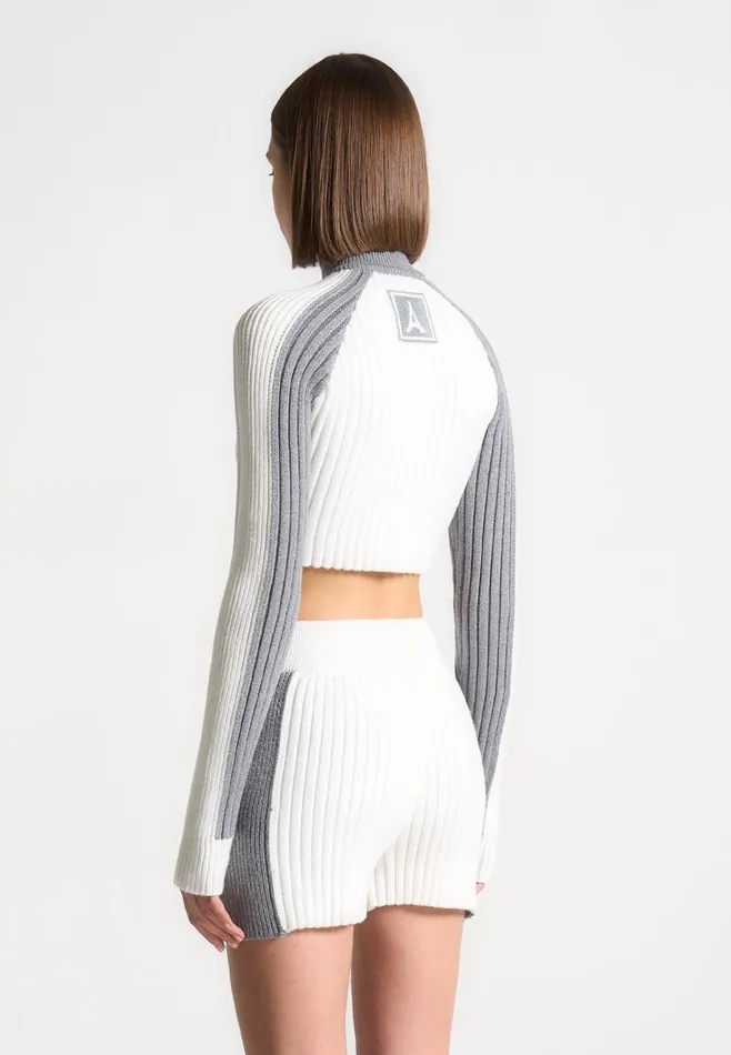 Women Manire De Voir Rib Knit Track Jacket Off Whitegrey