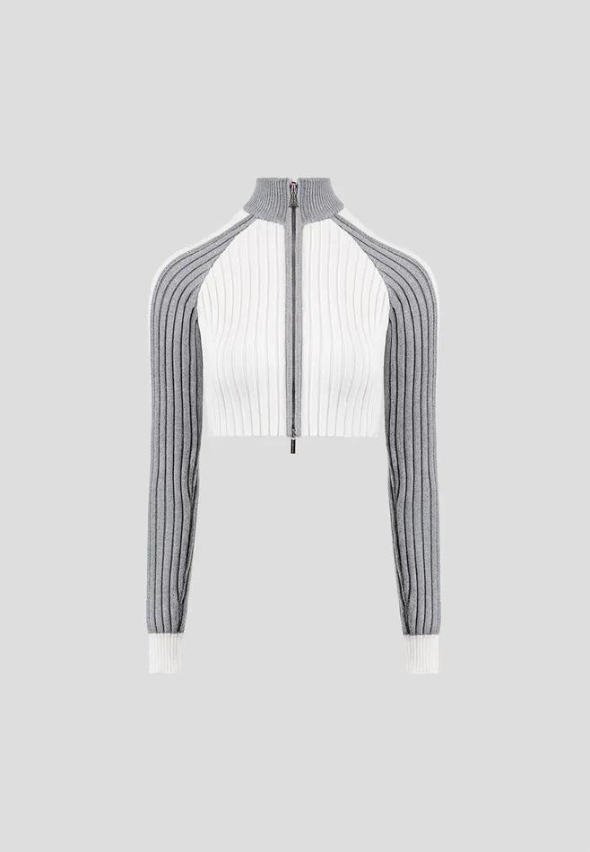 Women Manire De Voir Rib Knit Track Jacket Off Whitegrey