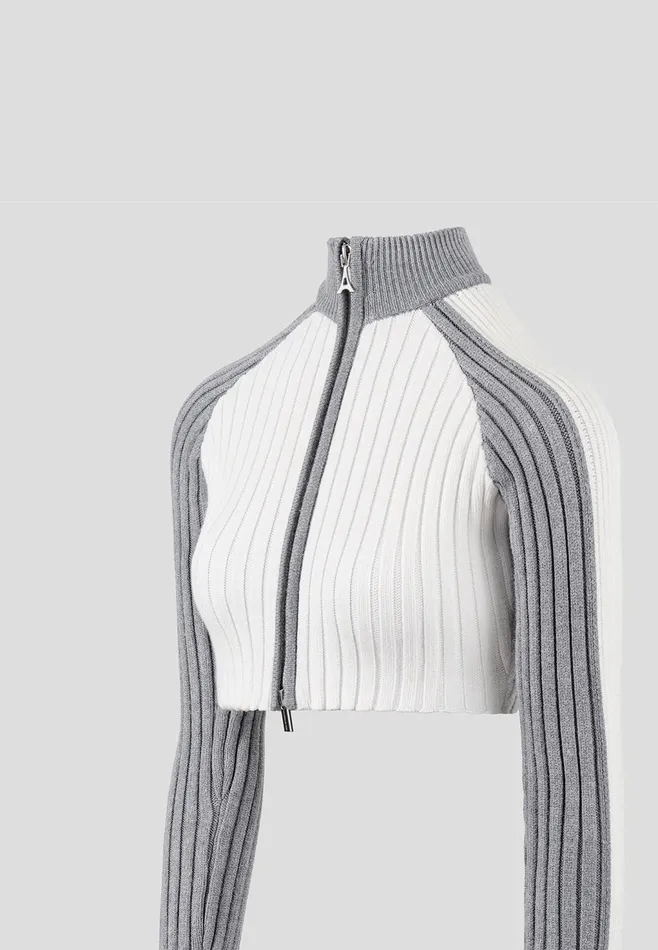 Women Manire De Voir Rib Knit Track Jacket Off Whitegrey