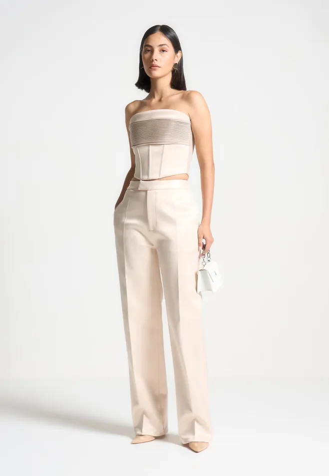 Women Manire De Voir Satin Tailored Trousers Champagne