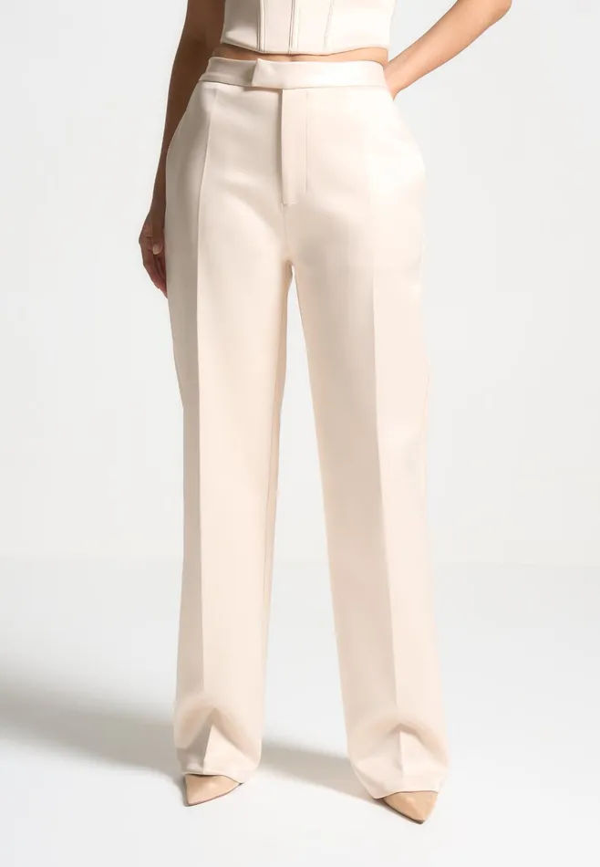 Women Manire De Voir Satin Tailored Trousers Champagne