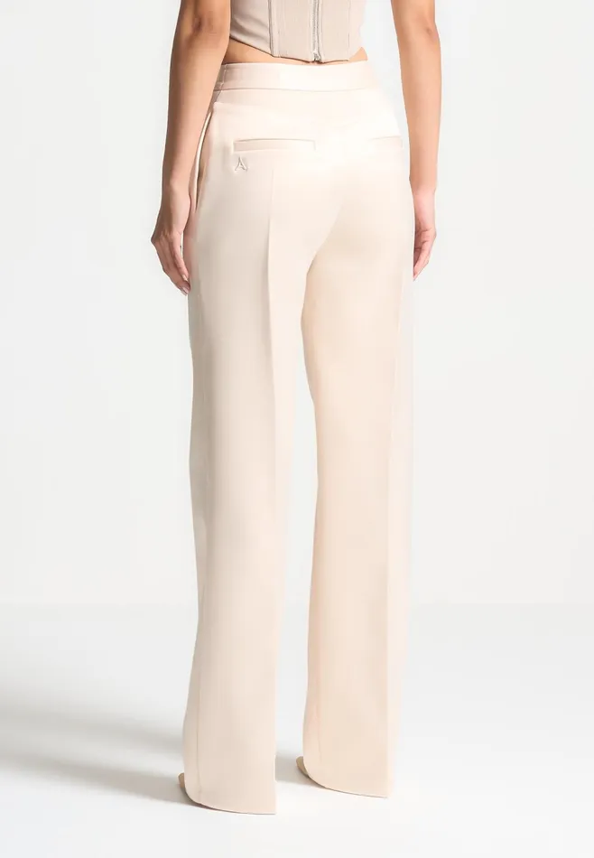 Women Manire De Voir Satin Tailored Trousers Champagne