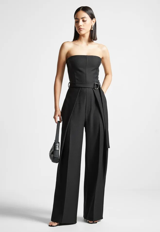 Women Manire De Voir Tailored Pleat Jumpsuit With Belt Black