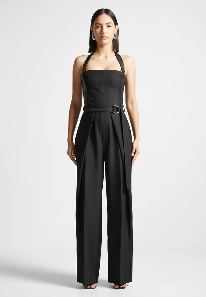 Women Manire De Voir Tailored Pleat Jumpsuit With Belt Black