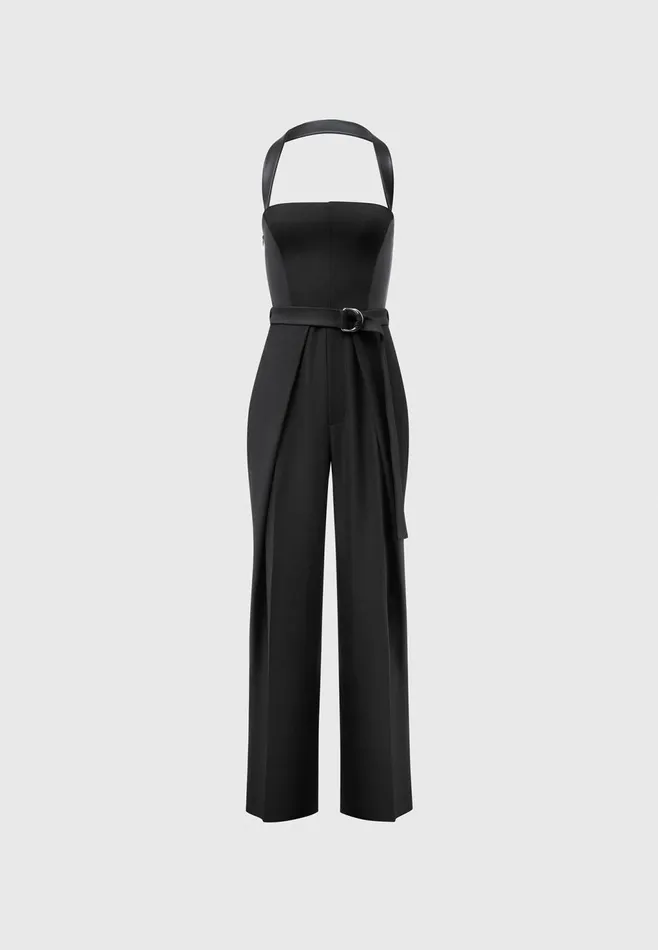 Women Manire De Voir Tailored Pleat Jumpsuit With Belt Black