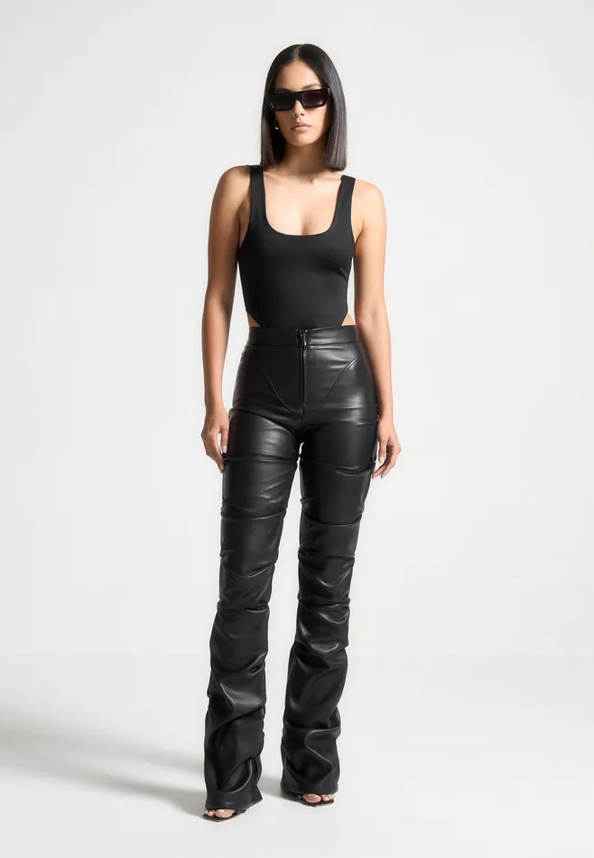 Women Manire De Voir ternelle Double Layer High Leg Bodysuit Black