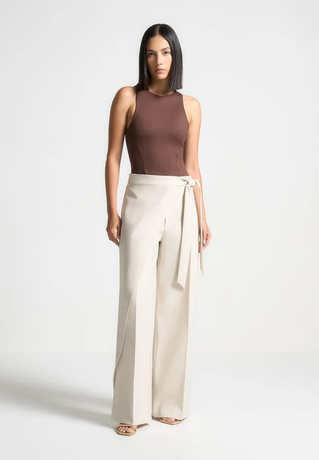 Women Manire De Voir ternelle Double Layer Racer Neck Bodysuit Brown