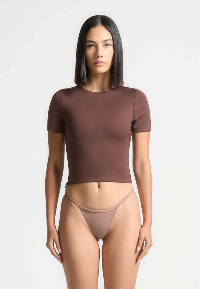 Women Manire De Voir ternelle Double Layer Short Sleeve TShirt Brown