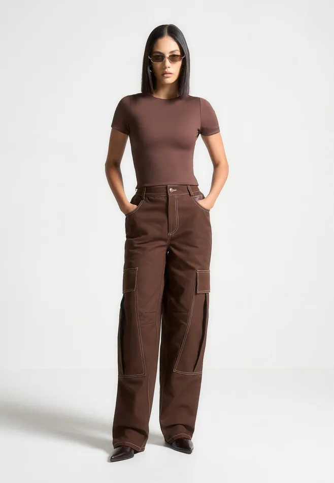 Women Manire De Voir ternelle Double Layer Short Sleeve TShirt Brown