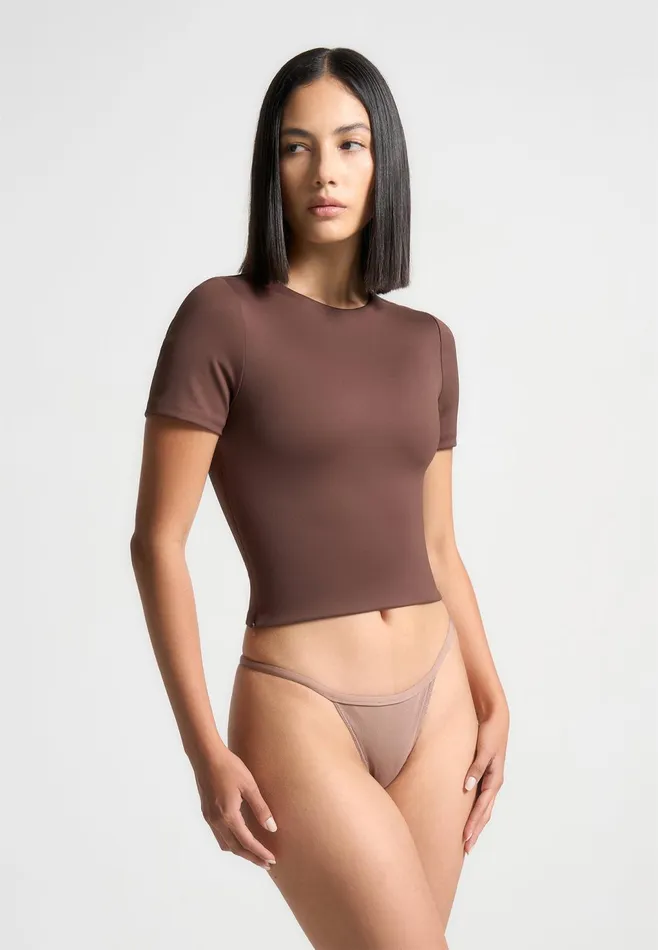 Women Manire De Voir ternelle Double Layer Short Sleeve TShirt Brown
