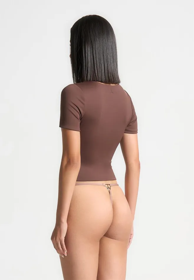 Women Manire De Voir ternelle Double Layer Short Sleeve TShirt Brown