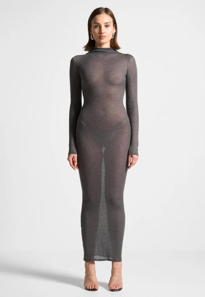 Women Manire De Voir ternelle Mock Neck Sheer Midaxi Dress Grey