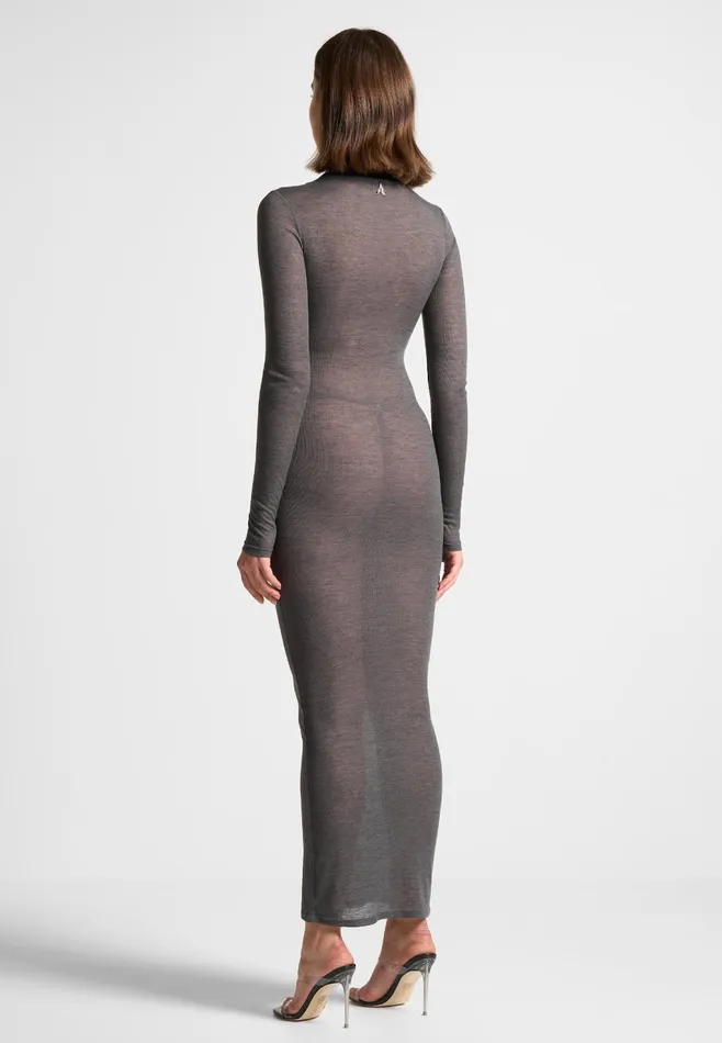 Women Manire De Voir ternelle Mock Neck Sheer Midaxi Dress Grey