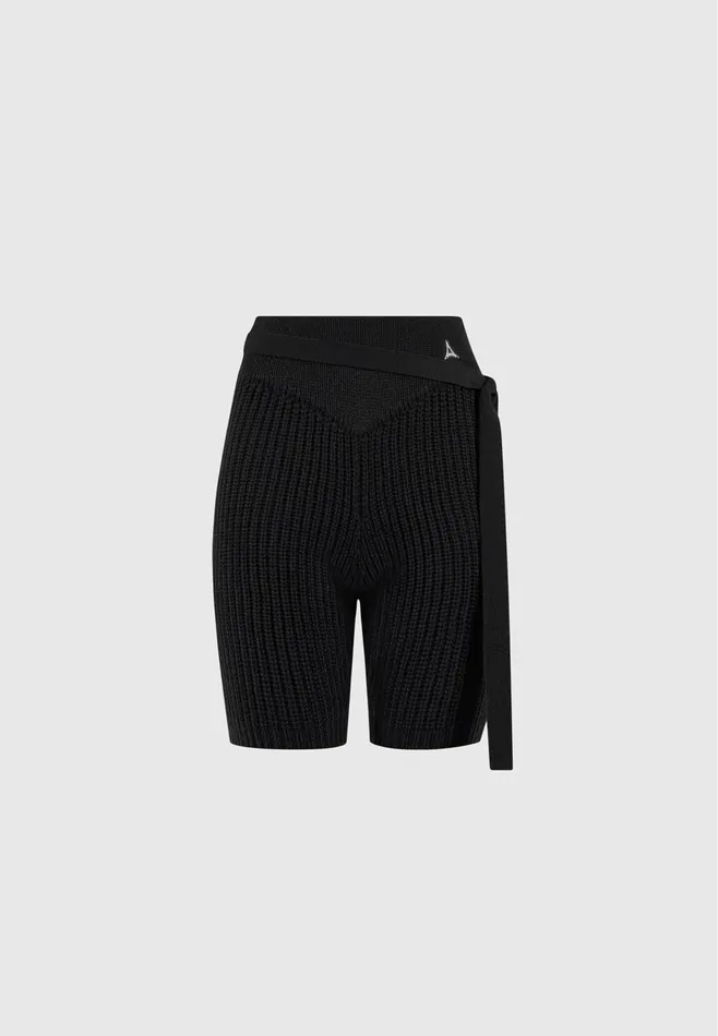 Women Manire De Voir TieUp Knitted Cycling Shorts Black