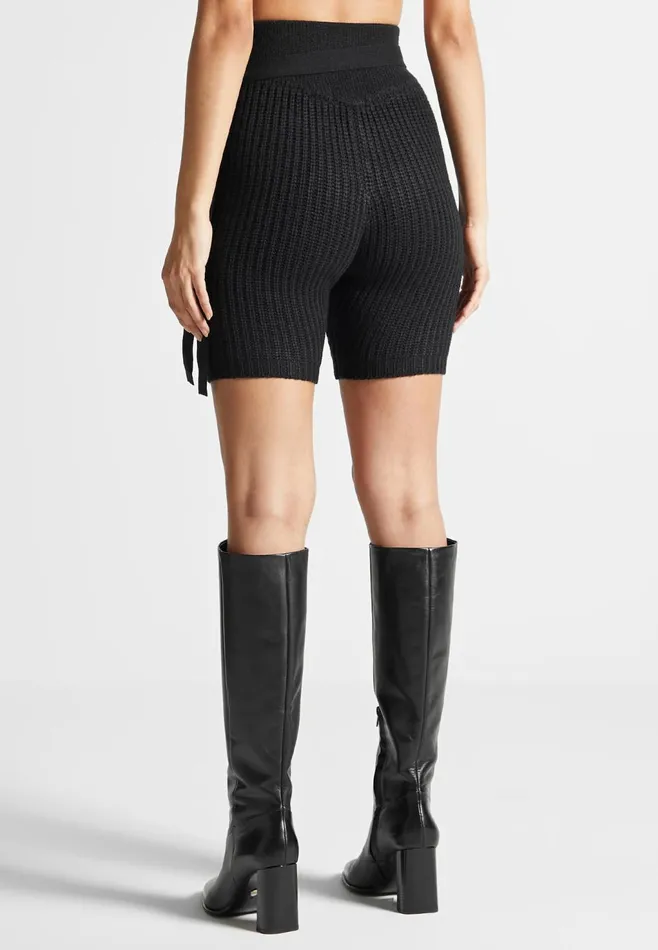 Women Manire De Voir TieUp Knitted Cycling Shorts Black