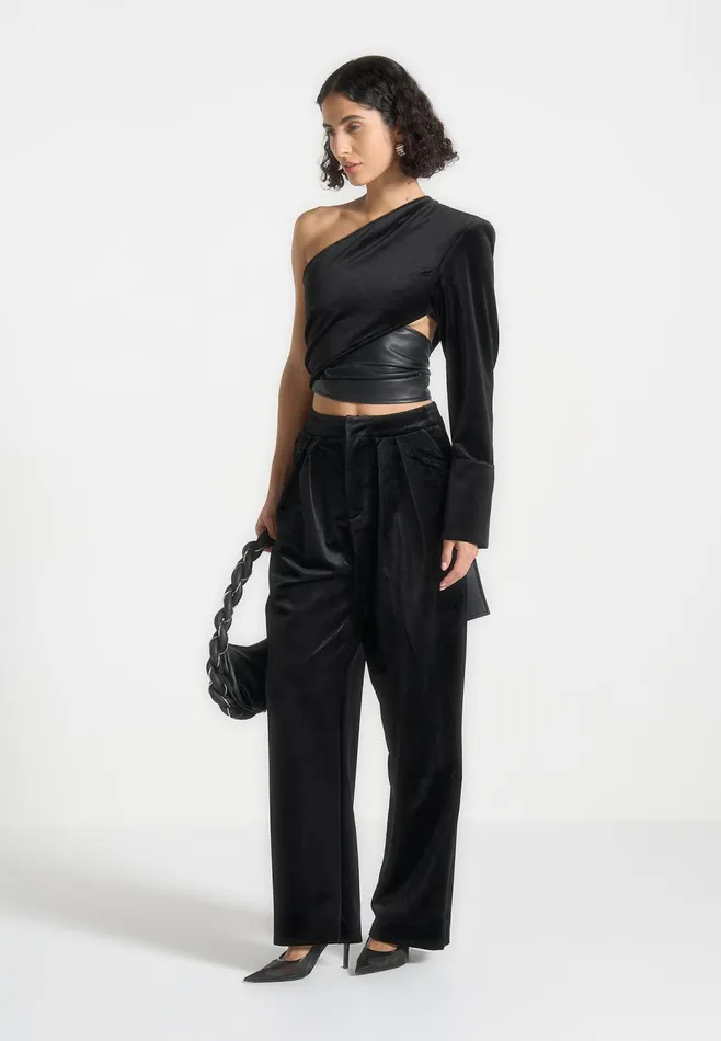Women Manire De Voir Velvet Tailored Pleated Trousers Black