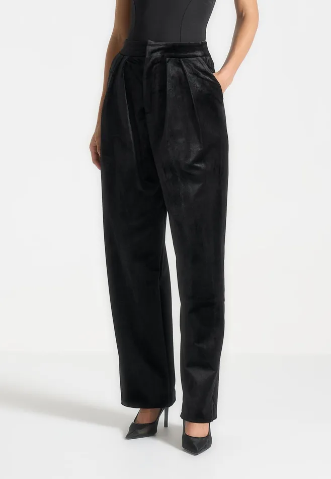Women Manire De Voir Velvet Tailored Pleated Trousers Black
