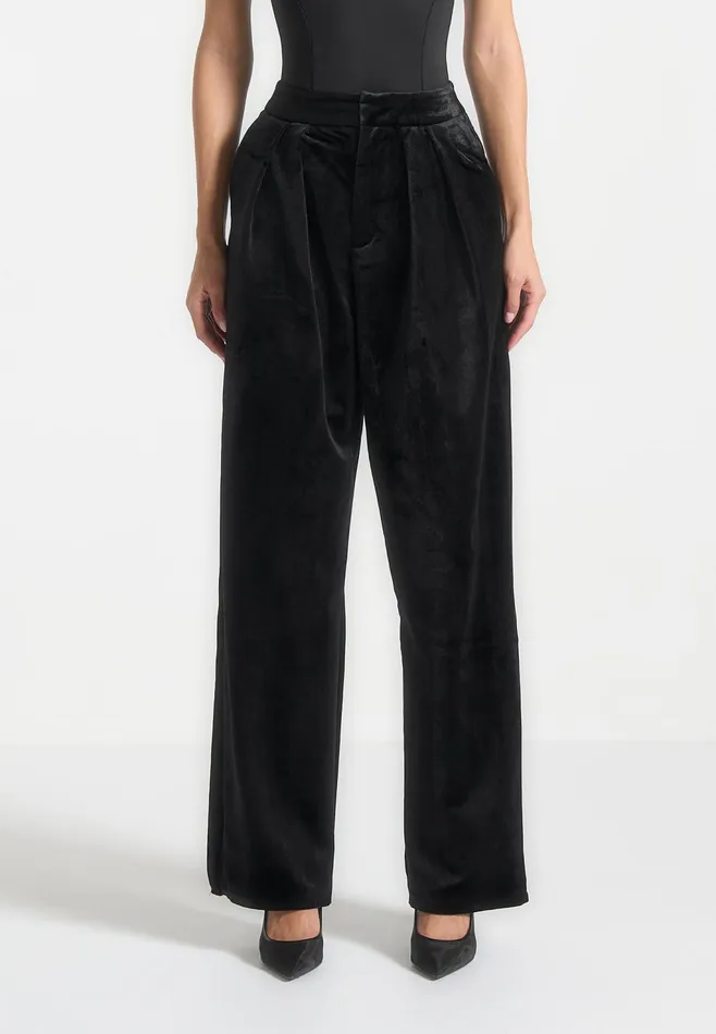 Women Manire De Voir Velvet Tailored Pleated Trousers Black