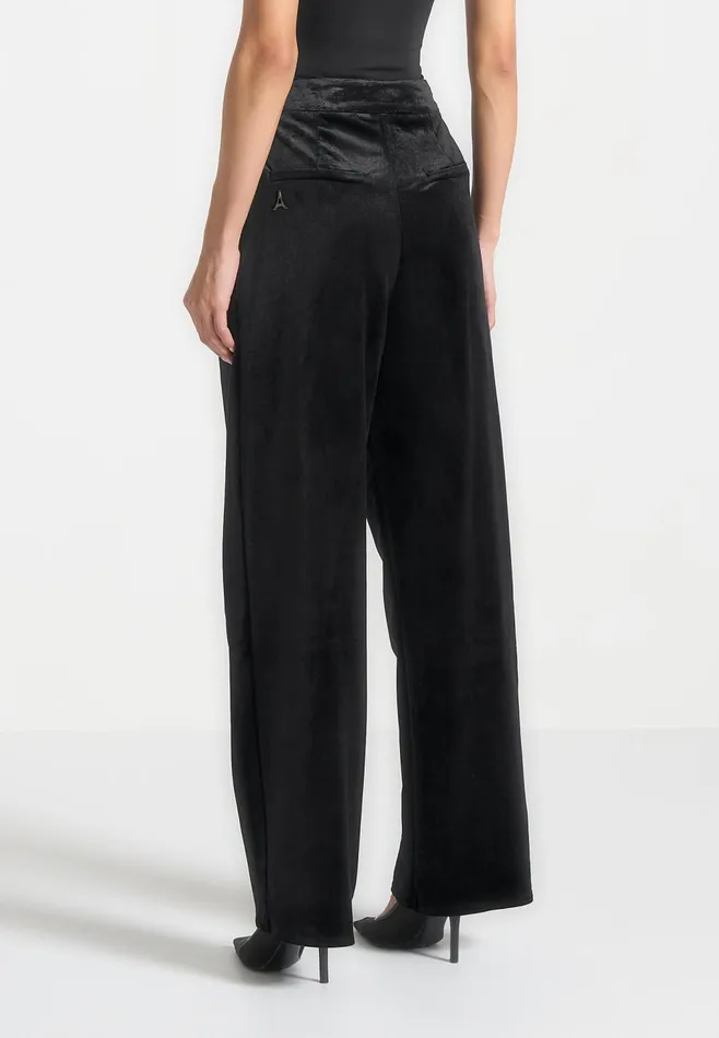 Women Manire De Voir Velvet Tailored Pleated Trousers Black