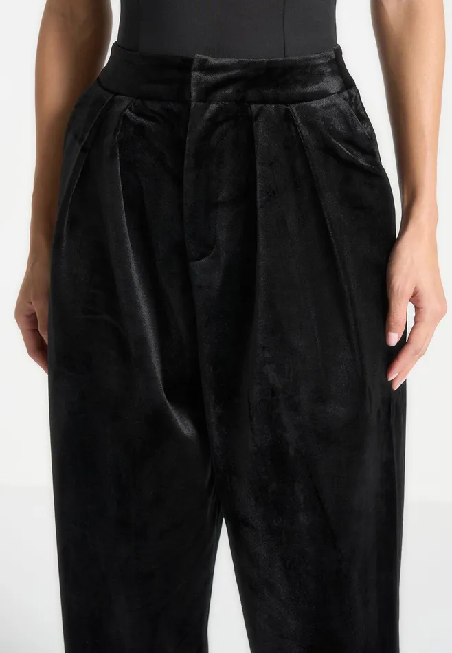 Women Manire De Voir Velvet Tailored Pleated Trousers Black