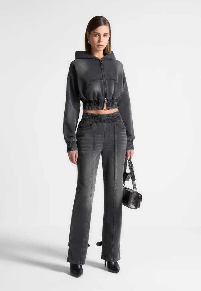 Women Manire De Voir Washed Denim Jersey Joggers Washed Black