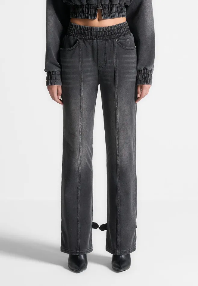 Women Manire De Voir Washed Denim Jersey Joggers Washed Black