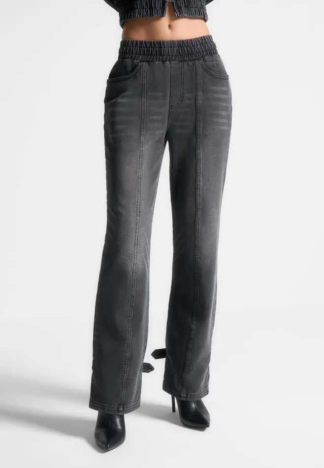 Women Manire De Voir Washed Denim Jersey Joggers Washed Black