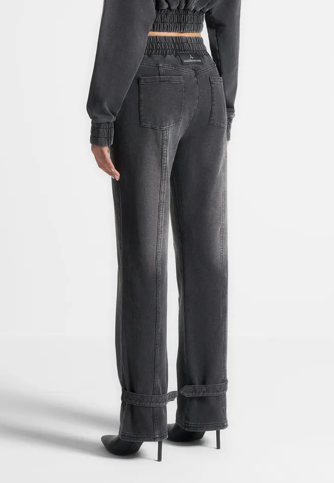 Women Manire De Voir Washed Denim Jersey Joggers Washed Black