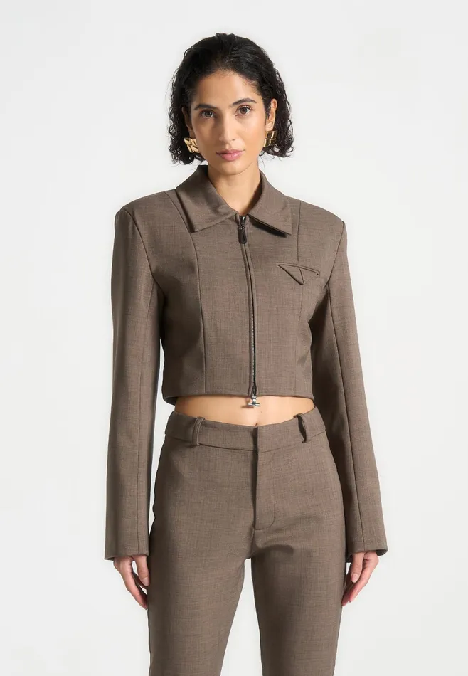 Women Manire De Voir Wide Shoulder Tailored Jacket Dark Taupe
