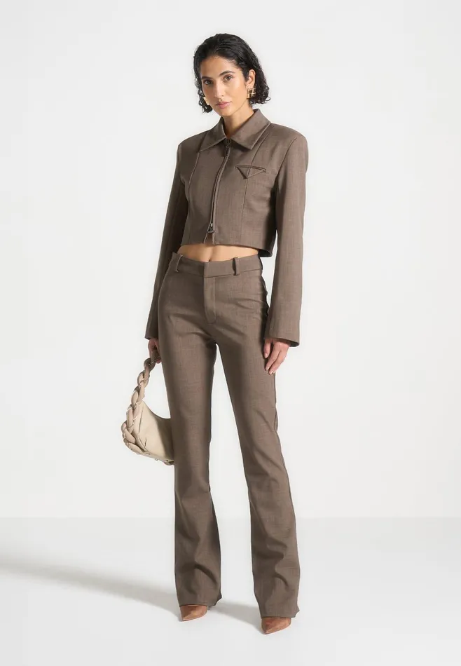 Women Manire De Voir Wide Shoulder Tailored Jacket Dark Taupe