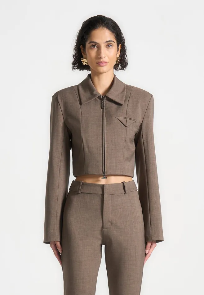 Women Manire De Voir Wide Shoulder Tailored Jacket Dark Taupe
